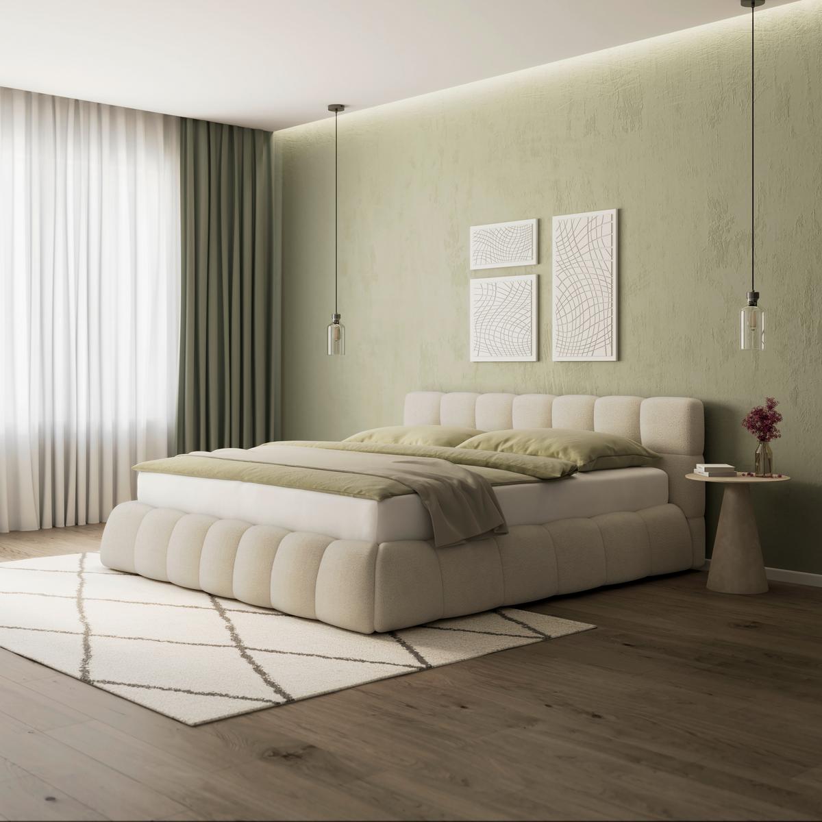 Pat tapițat bej Marija cca 180X200 bej - ivoar/culoare natur, Modern, lemn/metal (180/200cm) - Bessagi Home