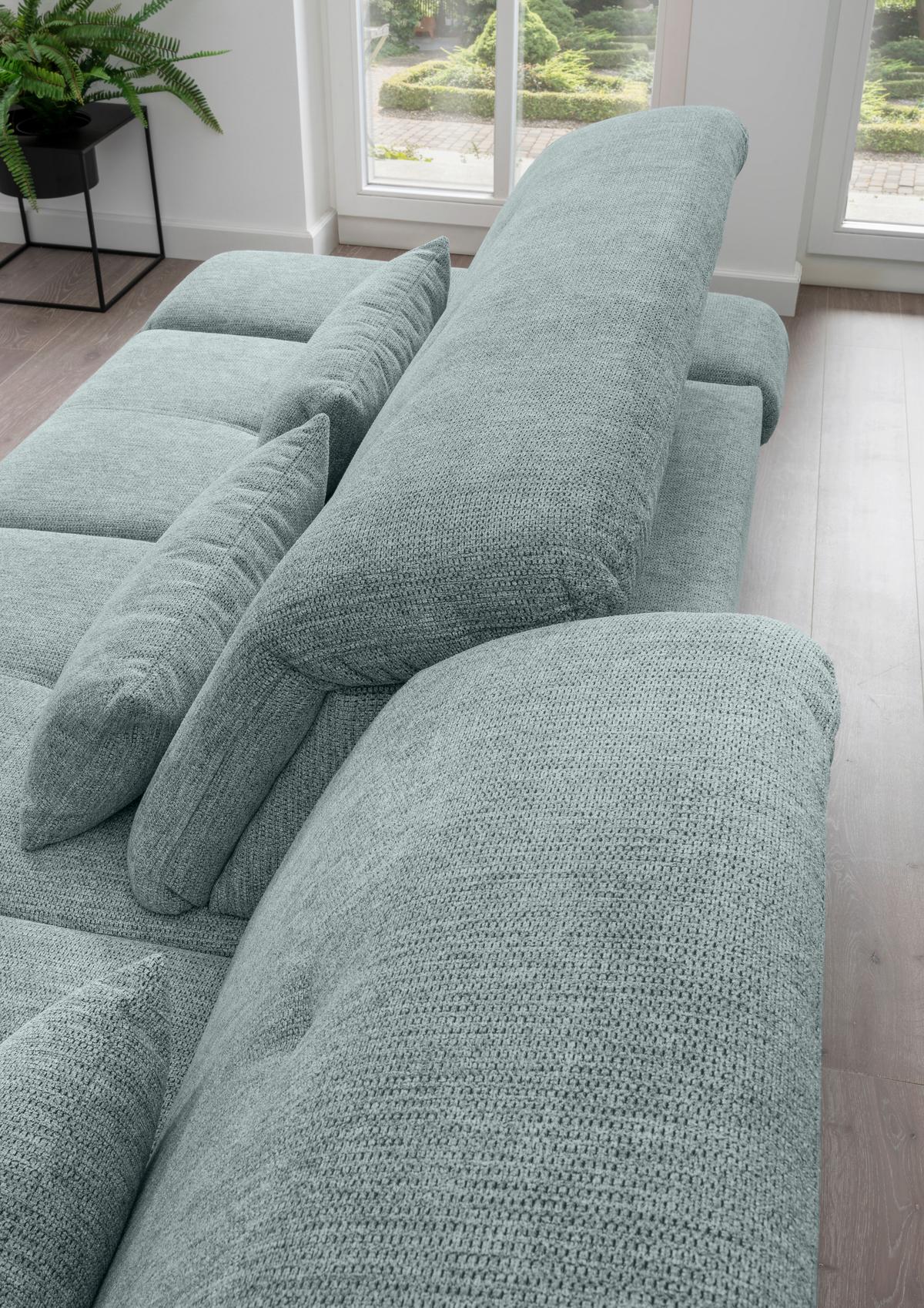 Ecksofa Dalida Mintgrün Chenille mit Bettkasten - Chromfarben/Mintgrün, Design, Textil/Metall (280/254cm) - Livetastic