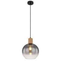Hängeleuchte Moitas max. 40 Watt - Schwarz/Naturfarben, Natur, Glas/Holzwerkstoff (25/120cm) - Globo