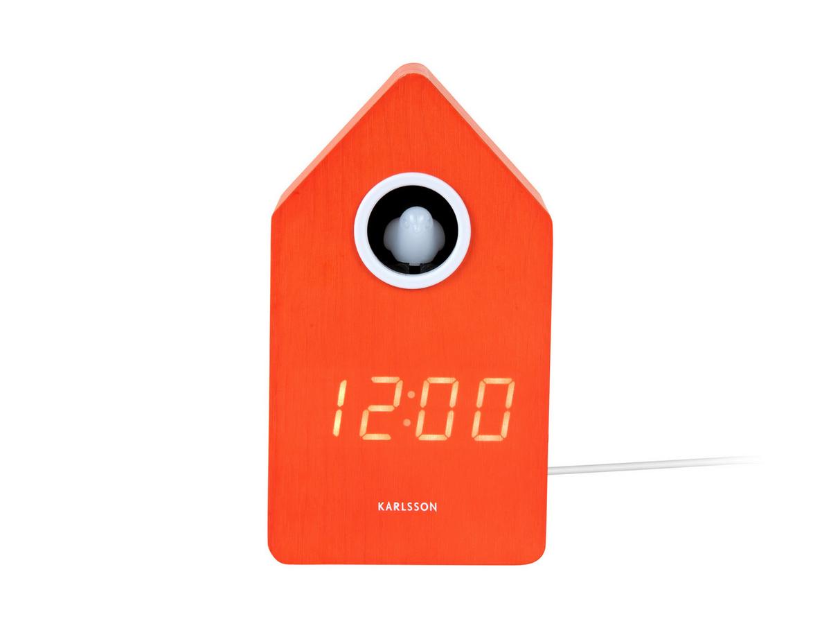 BUDZIK CUCKOO LED - pomarańczowy, Basics, materiał drewnopochodny (6/9/15.5cm) - Karlsson