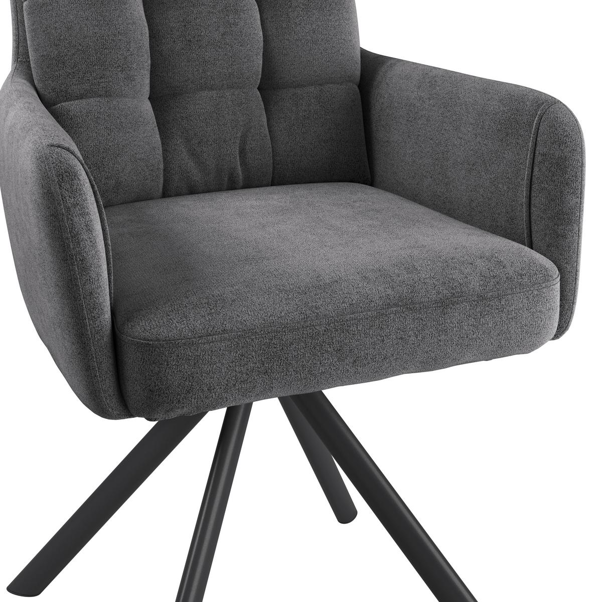 Naslanjač Susan, Črna, Vrtljiv - temno siva/črna, Konvencionalno, kovina/tekstil (59/90/66cm)