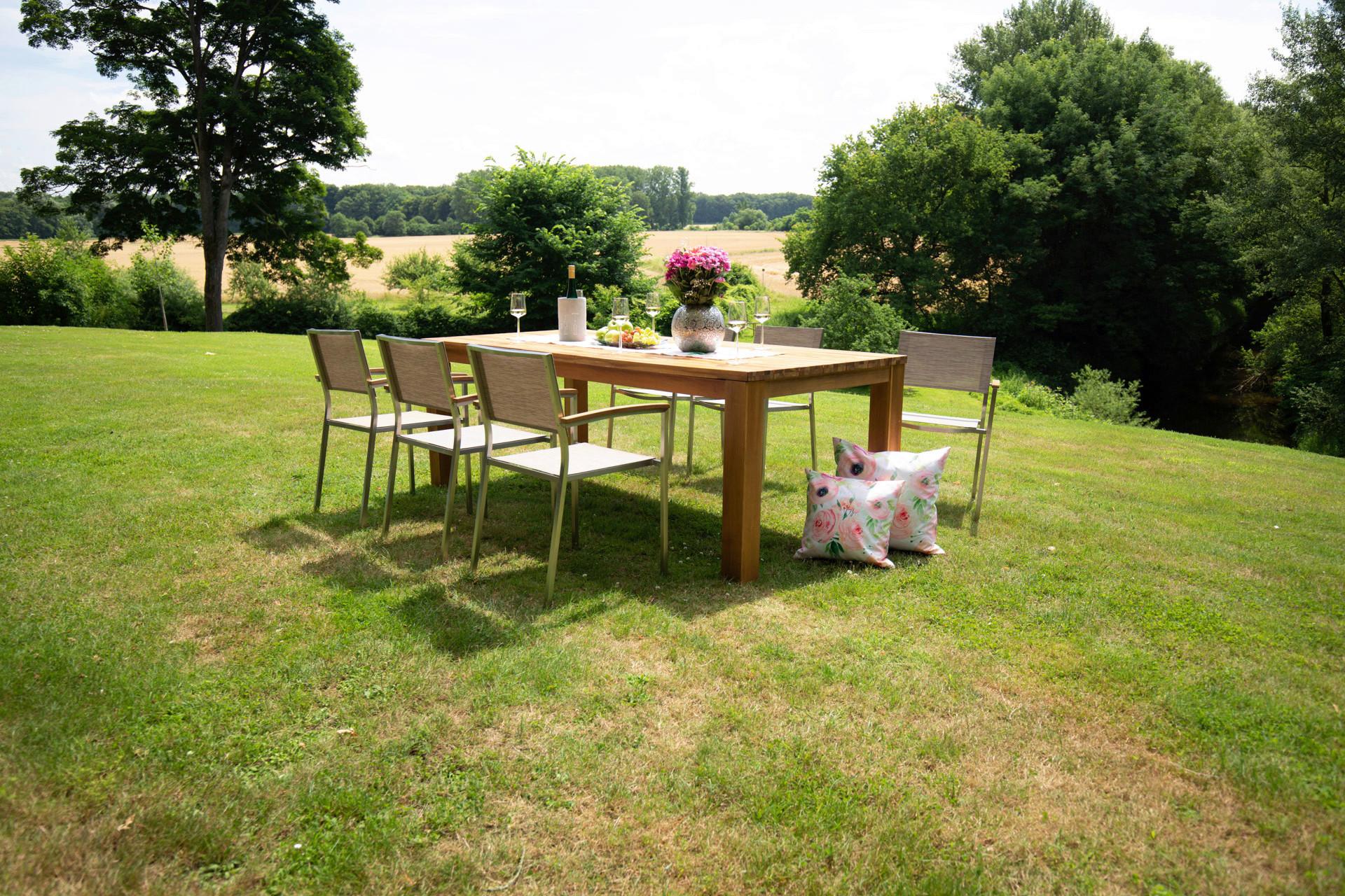 Gartengarnitur 7-tlg. Holz/Metall/Textil - Sandfarben/Anthrazit, Basics, Holz/Textil (180/78/90cm) - Gardenson