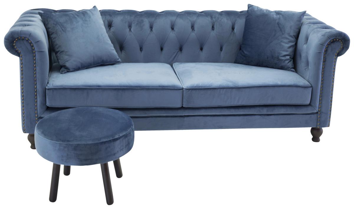 CHESTERFIELD-SOFA VELVET - Blau, Design, Textil/Metall (217/80/88cm) - Livetastic