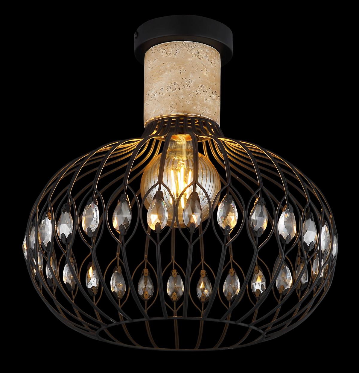 DECKENLEUCHTE 15778D DORTHY - Klar/Schwarz, Design, Glas/Stein (38/36,5cm) - Globo