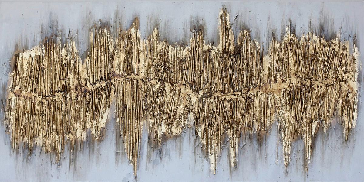 OBRAZ OLEJNY FOPG2125B - kolor złoty, Design, drewno/tkanina (120/60cm) - Monee