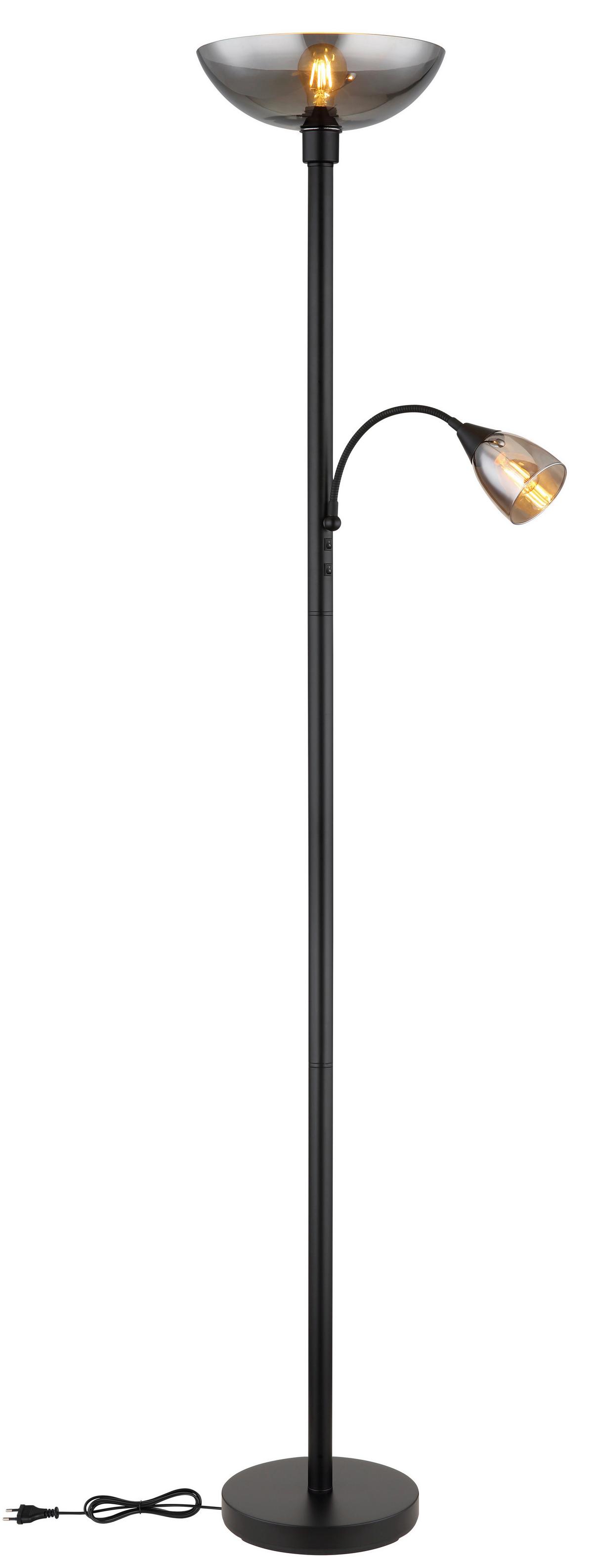 STEHLEUCHTE 58903 - Hellgrau/Schwarz, Konventionell, Glas/Textil (30/178cm) - Globo