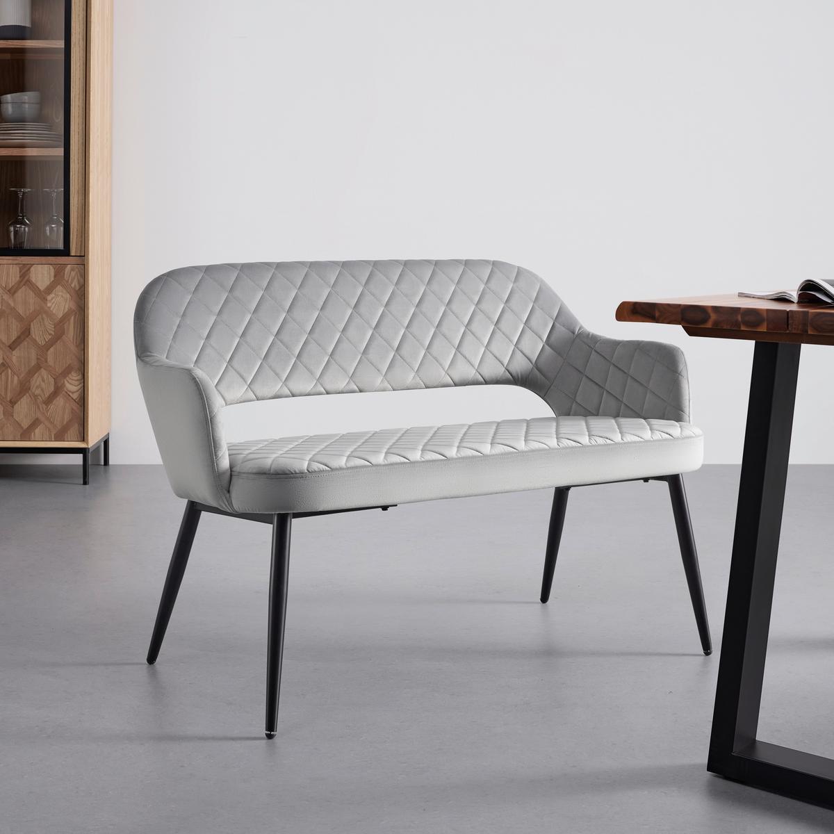 Sitzbank Isabella Grau Samt Gepolstert - Schwarz/Grau, MODERN, Holz/Textil (112/78/62cm) - Bessagi Home