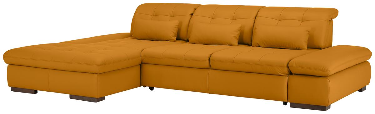 Wohnlandschaft Sanfino Leder Gelb - Chromfarben/Gelb, KONVENTIONELL, Leder/Metall (199/79-96/305cm) - Premium Living