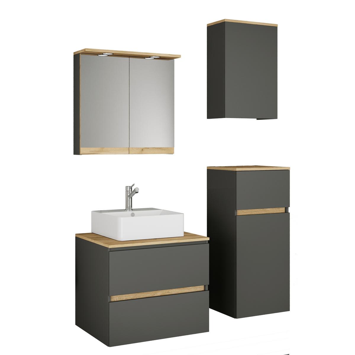 Badezimmer Cosila - Honigeiche/Weiss, Trend, Keramik/Holzwerkstoff (100cm) - MID.YOU