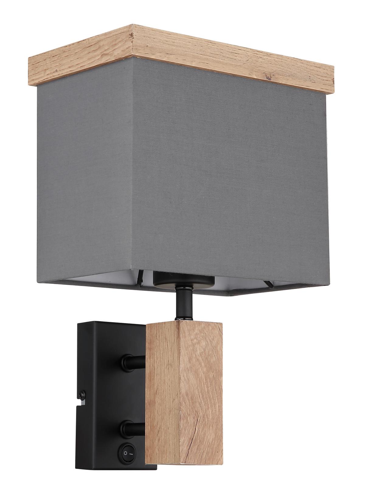 Wandleuchte Ossi in Anthrazit/Natur max. 9 Watt - Anthrazit/Naturfarben, KONVENTIONELL, Holzwerkstoff/Textil (20/15/30cm) - Globo