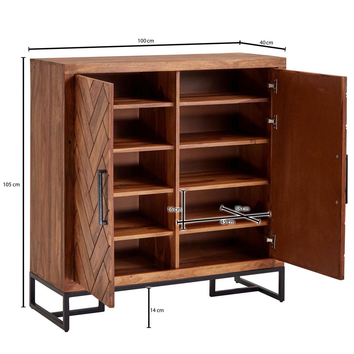 Komoda Wohnling, Pravi Les - črna/barve indijskega rožnega lesa, Design, kovina/les (100/105/40cm) - MID.YOU