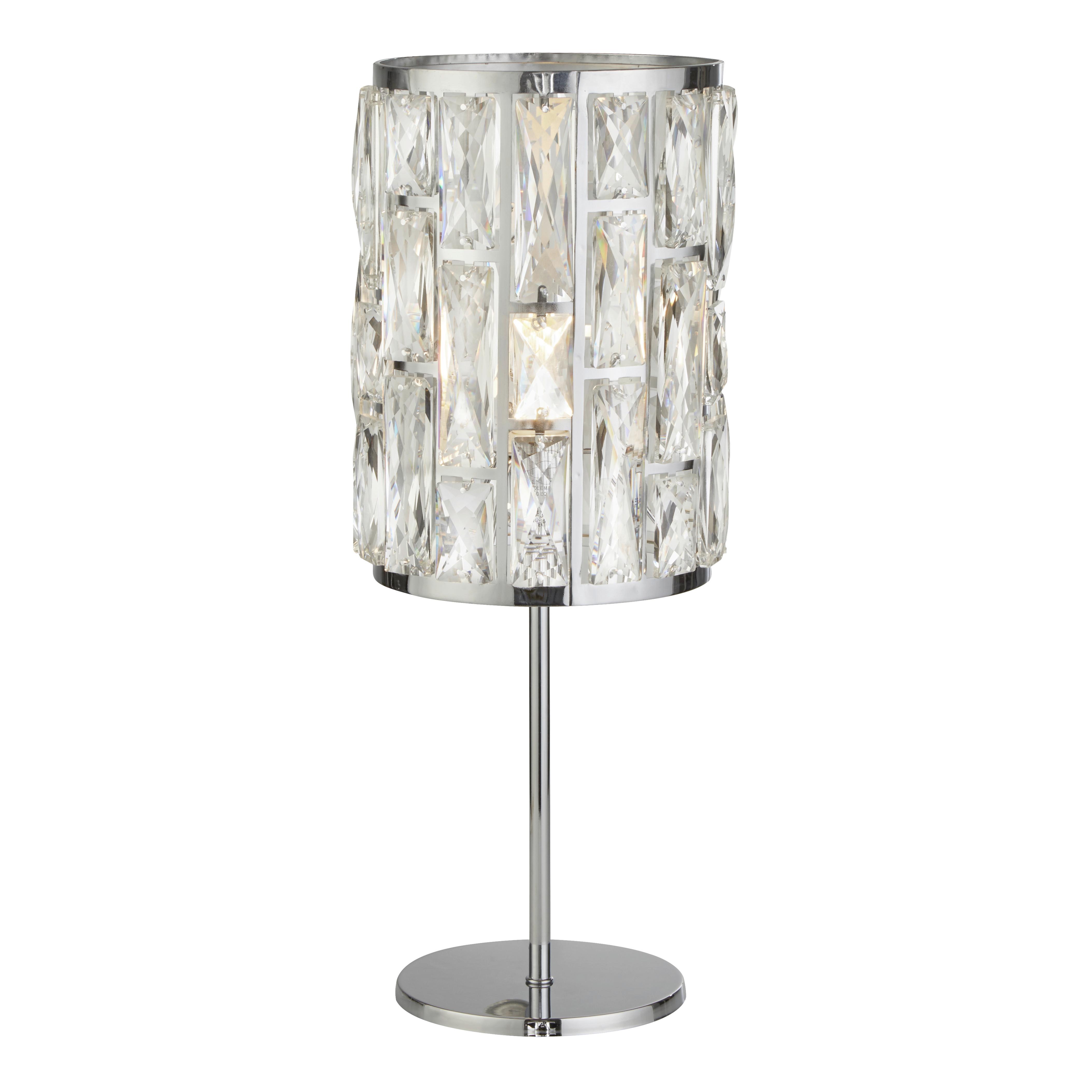 Kristály Asztali Lámpa Bijou Eu6584cc - krómszínű/átlátszó, Design, üveg/fém (19,5/47/19,5cm)