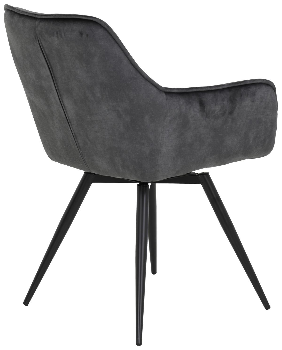 Armlehnstuhl Florentina Samt Anthrazit gepolstert 2er-Set - Anthrazit/Schwarz, MODERN, Textil/Metall (56/82/63cm) - MID.YOU