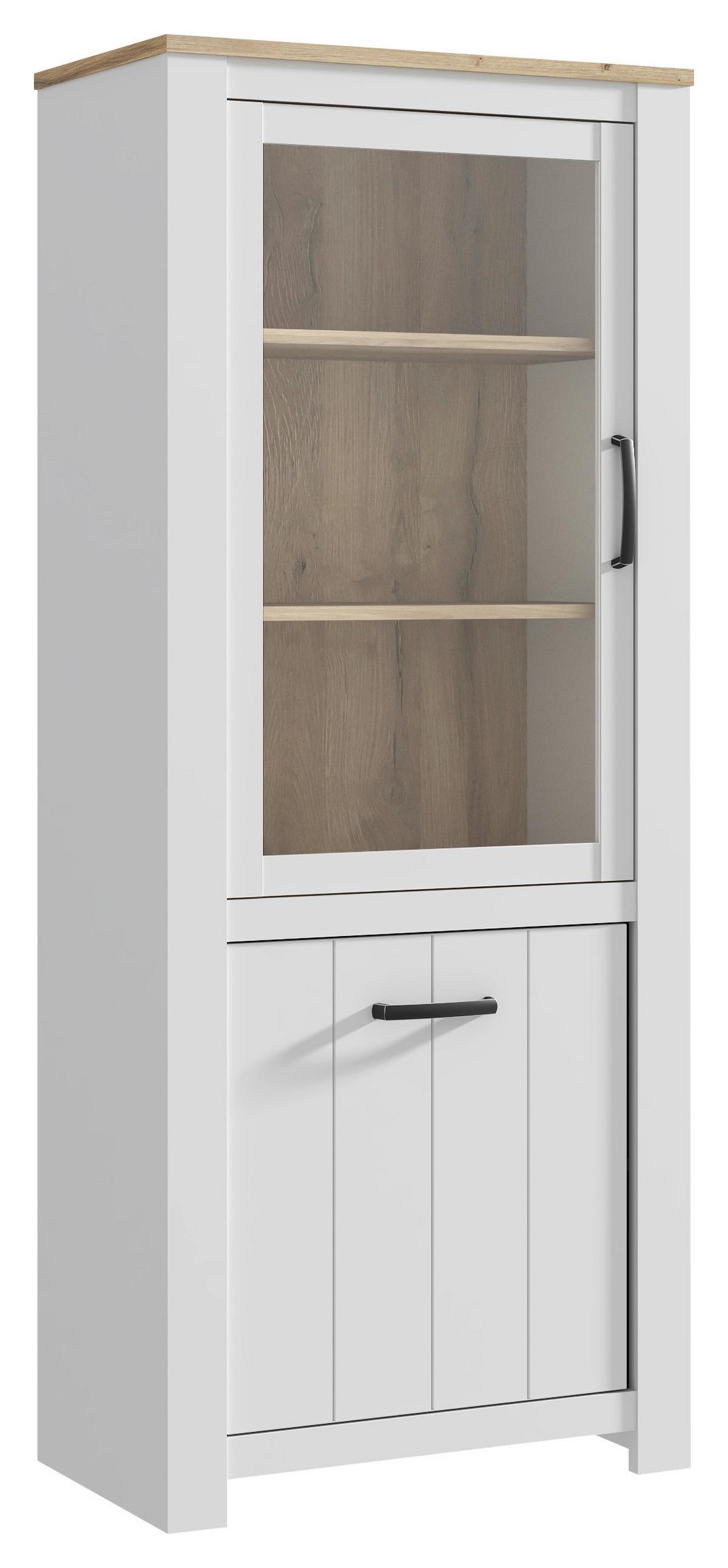 Vitrina Elara - bijela/boje hrasta, Moderno, drvni materijal/plastika (76,9/185,5/42,2cm) - Modern Living