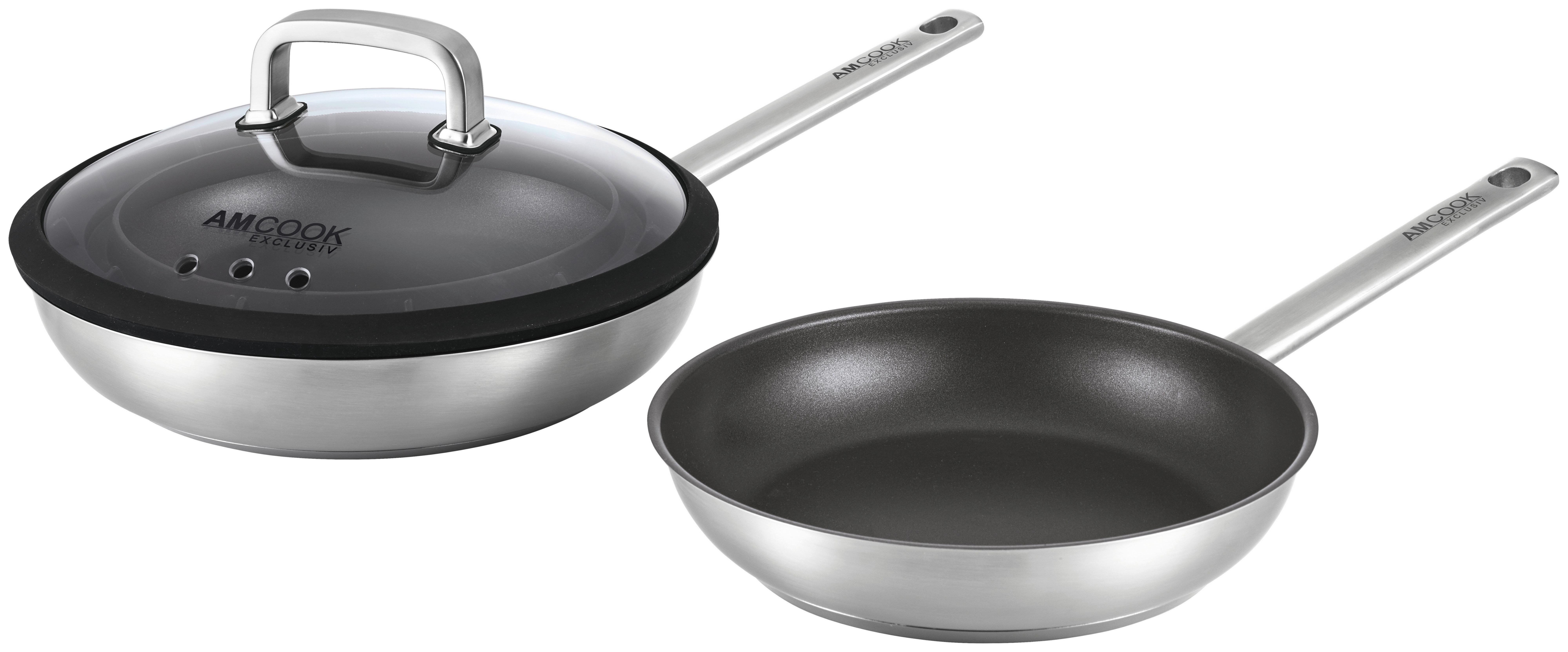 ZESTAW PATELNI 8500731 - SENNA S3 PLUS - kolor stalowy/czarny, Basics, metal/szkło (24-28cm) - Am Cook