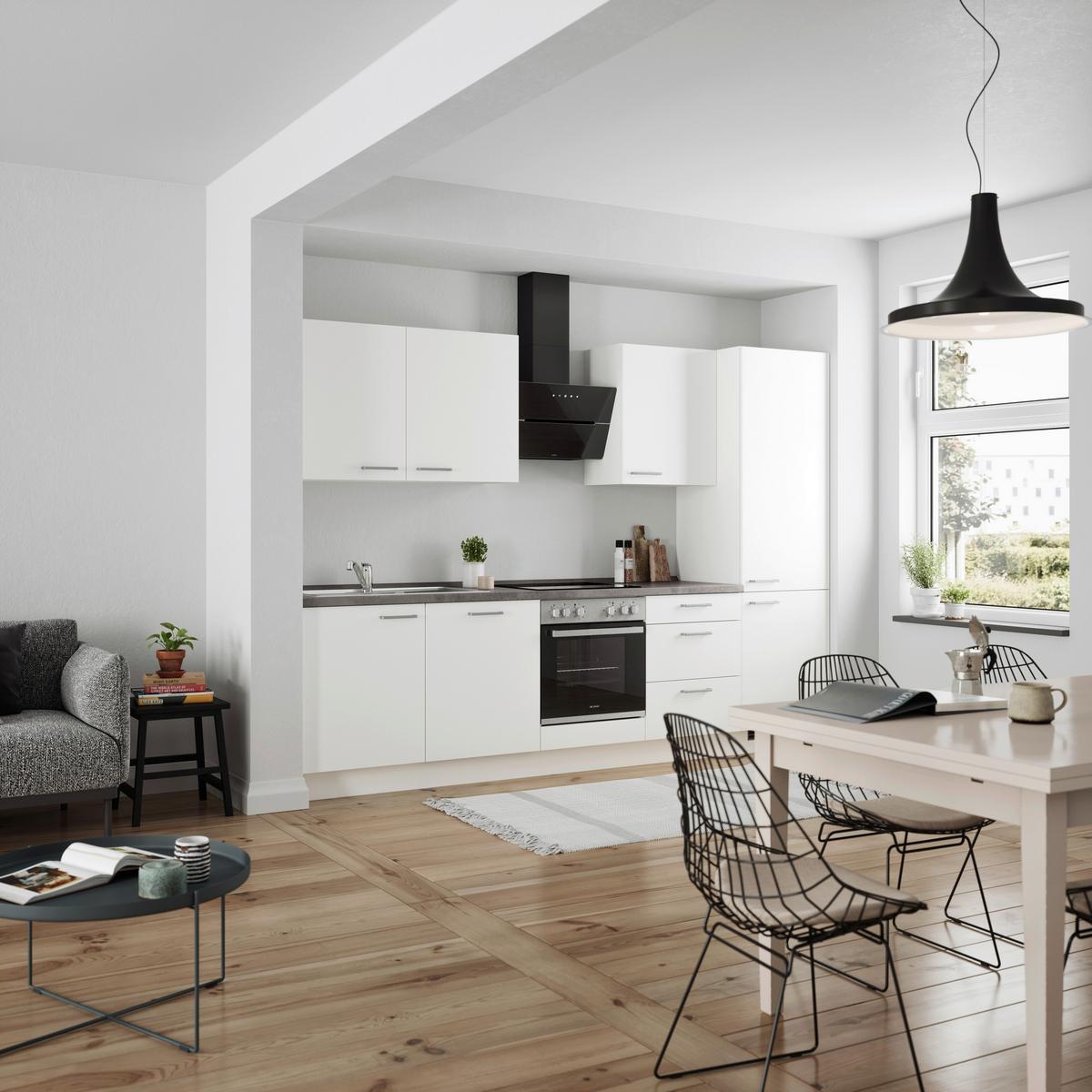 Küchenleerblock Touch High o. Geräte Weiß - Edelstahlfarben/Weiß, MODERN, Holzwerkstoff/Metall (300cm) - Nobilia