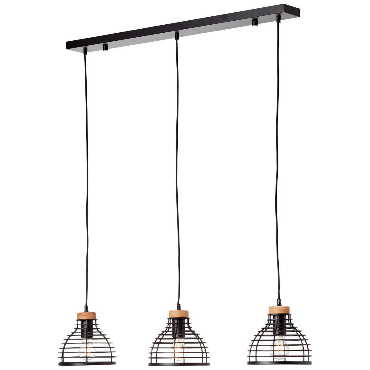 Pendelleuchte Avia Schwarz max. 52 Watt - Schwarz, Natur, Holz/Metall (100/25/120cm) - Brilliant