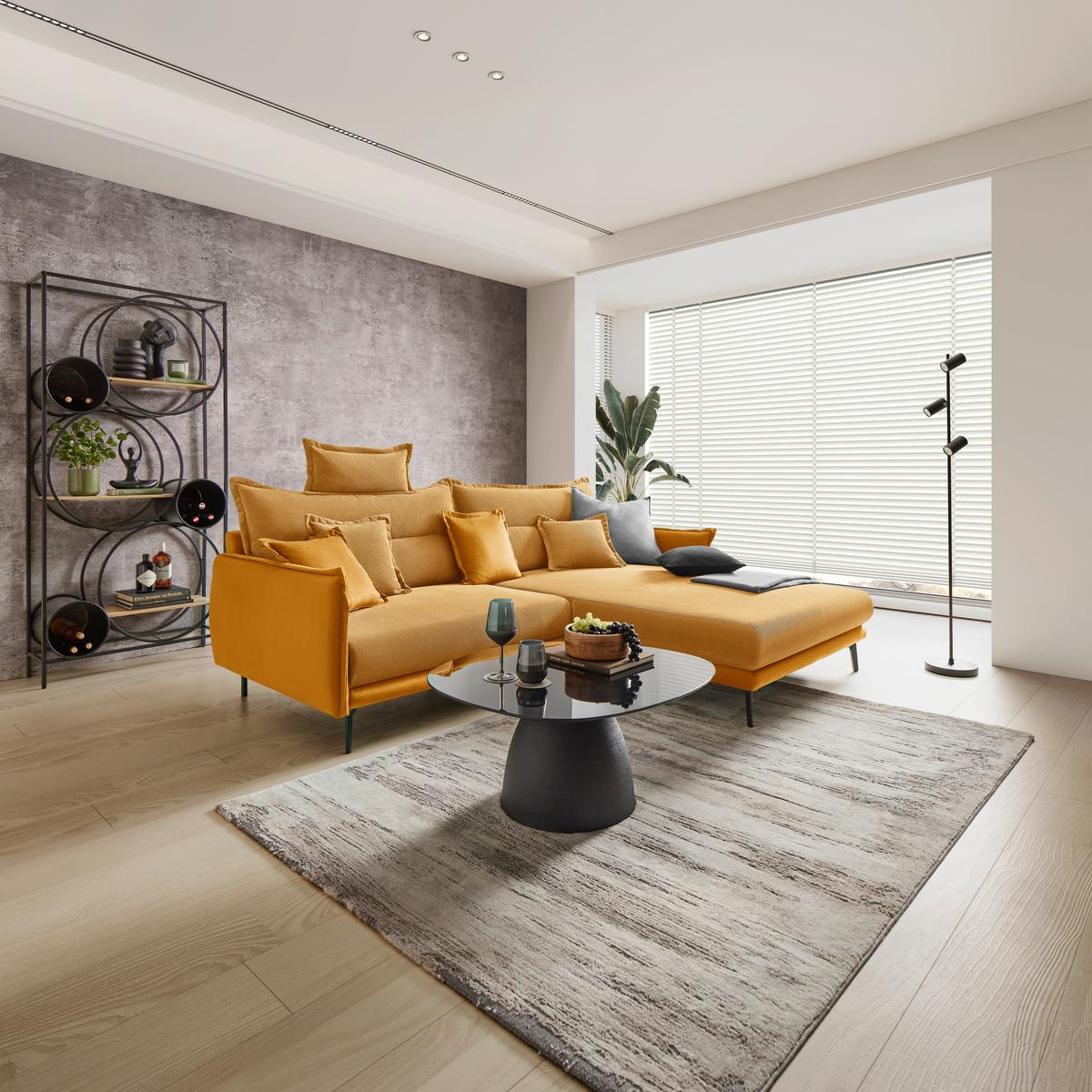 Ecksofa Nuovo Gelb - Gelb/Schwarz, MODERN, Textil/Metall (245/72-113/190cm) - Mömax
