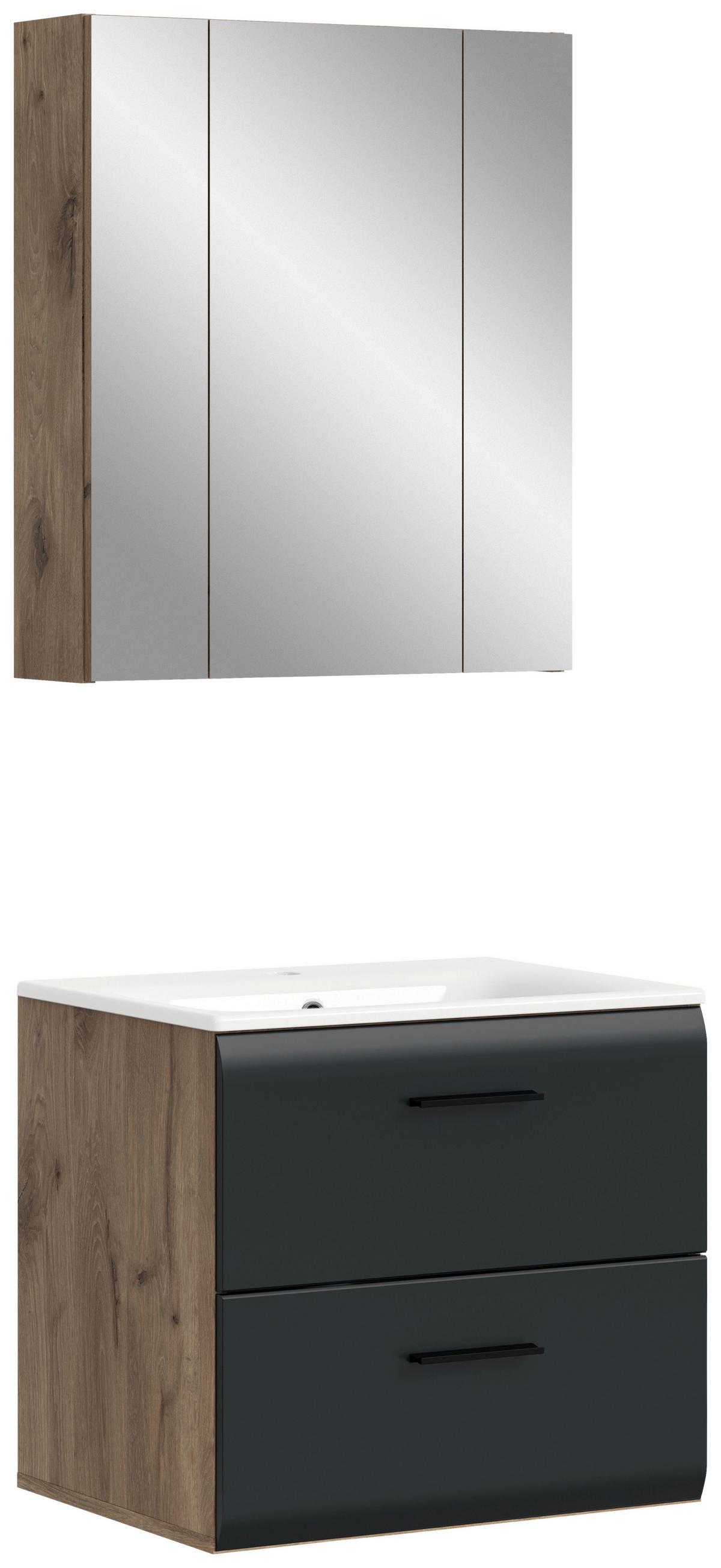 Kopalnica Ice, Črna, Barva Hrasta, 2-Delna - črna/bela, Basics, umetna masa/leseni material (60cm) - MID.YOU