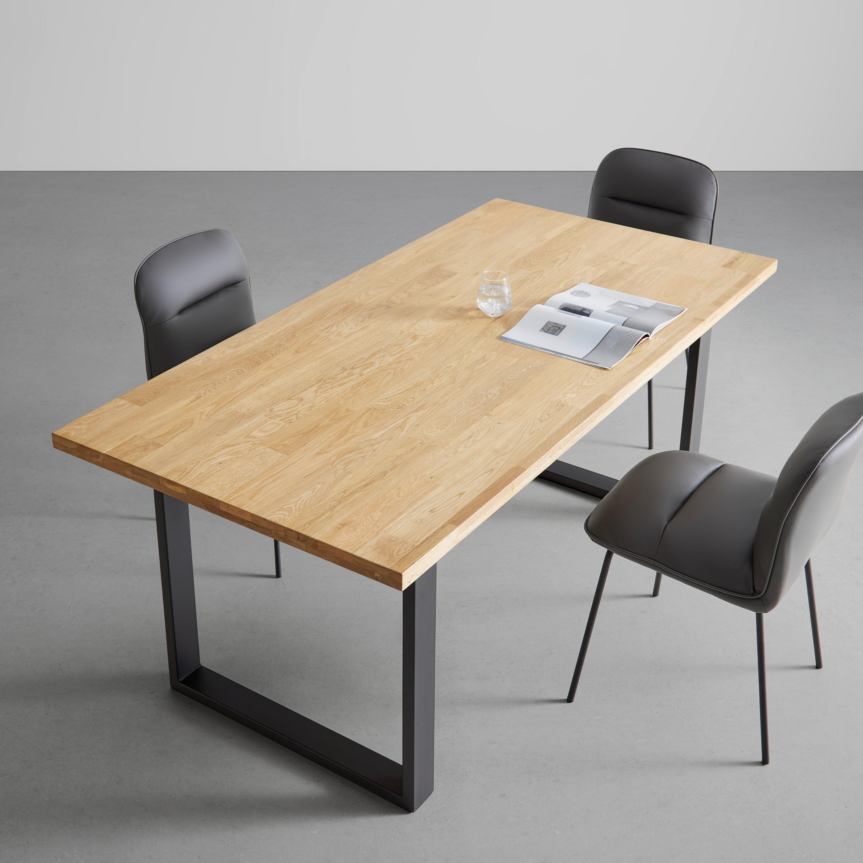 Masă extensibilă ADAMO - culoare lemn stejar/negru, Modern, lemn/metal (180-220/90/76cm) - Bessagi Home