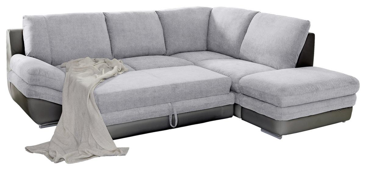 Wohnlandschaft in Grau/ Dunkelgrau ´NARDO´ - Chromfarben/Dunkelgrau, MODERN, Textil/Metall (264/221cm) - MID.YOU