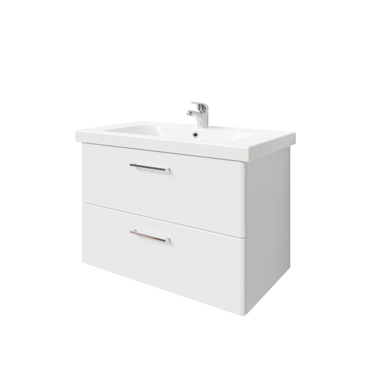 Mosdó Alsószekrény Carina - krómszínű/magasfényű fehér, Modern, faalapú anyag/kerámia (82/57/45cm)