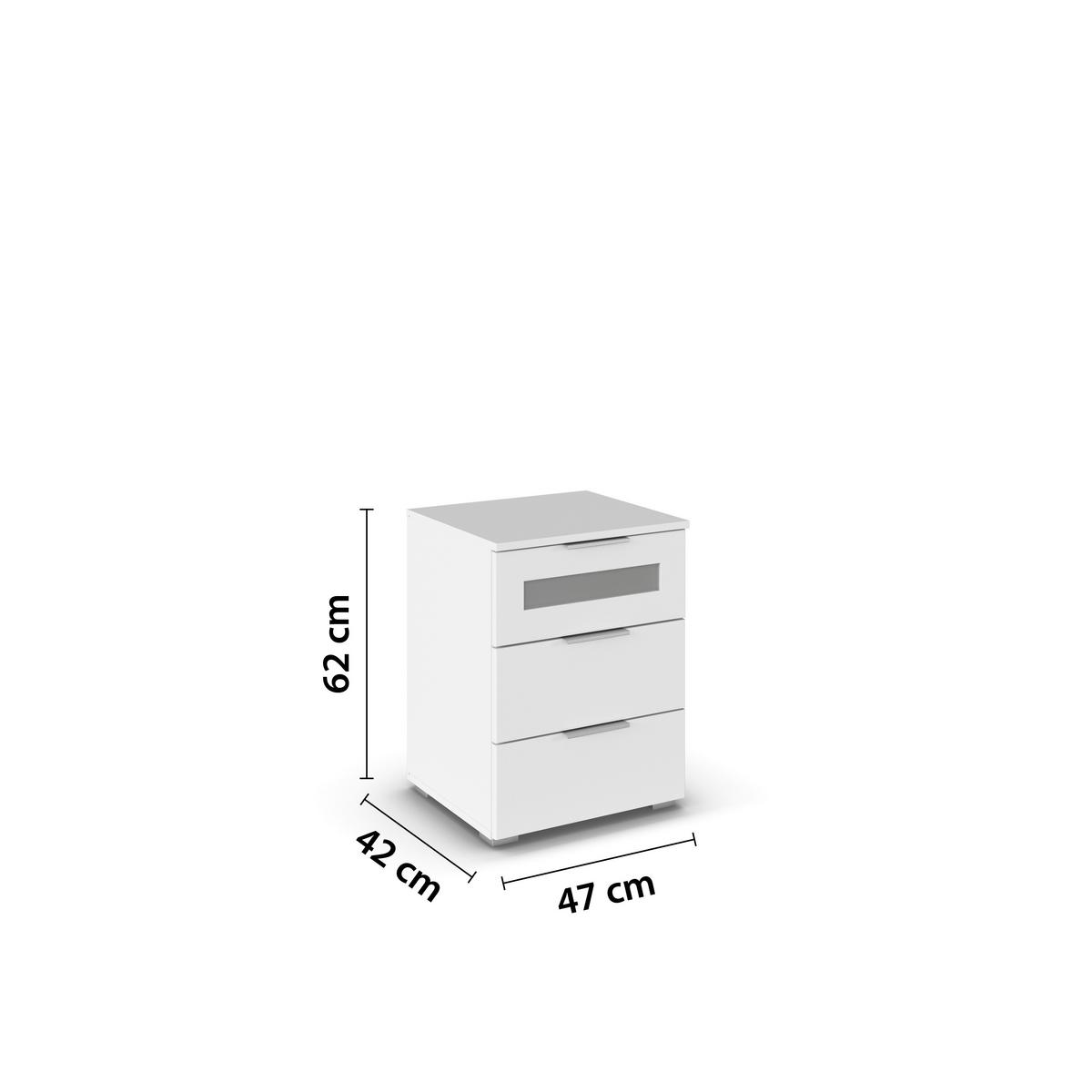Nachtkästchen Mars 3L-GR Klar/Weiß - Klar/Alufarben, KONVENTIONELL, Glas/Holzwerkstoff (47/62/42cm) - Mömax