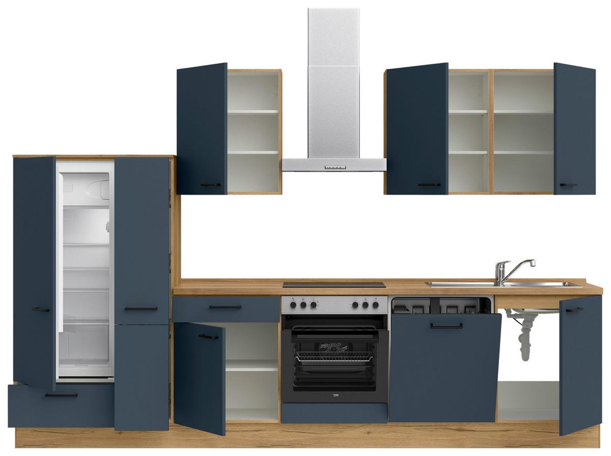 Küchenblock Easytouch Low m. Geräten Dunkelblau - Eichefarben/Schwarz, MODERN, Holzwerkstoff/Metall (330cm) - Nobilia