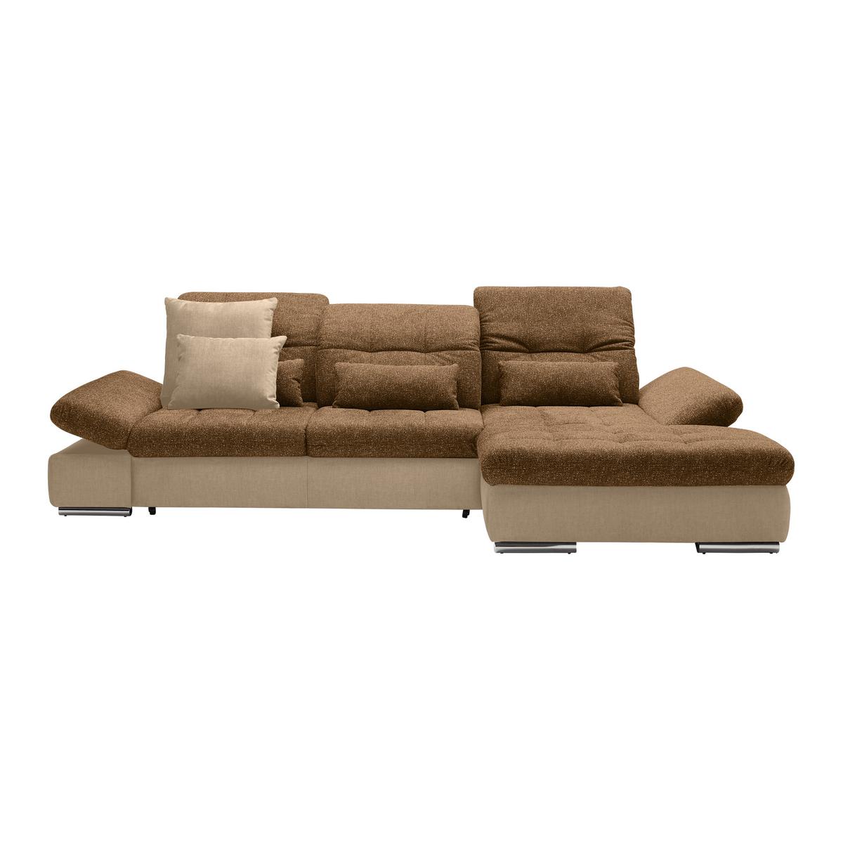 Wohnlandschaft Sanfino Taupe/Cognac - Taupe/Chromfarben, KONVENTIONELL, Holz/Textil (305/79-96/199cm) - Premium Living