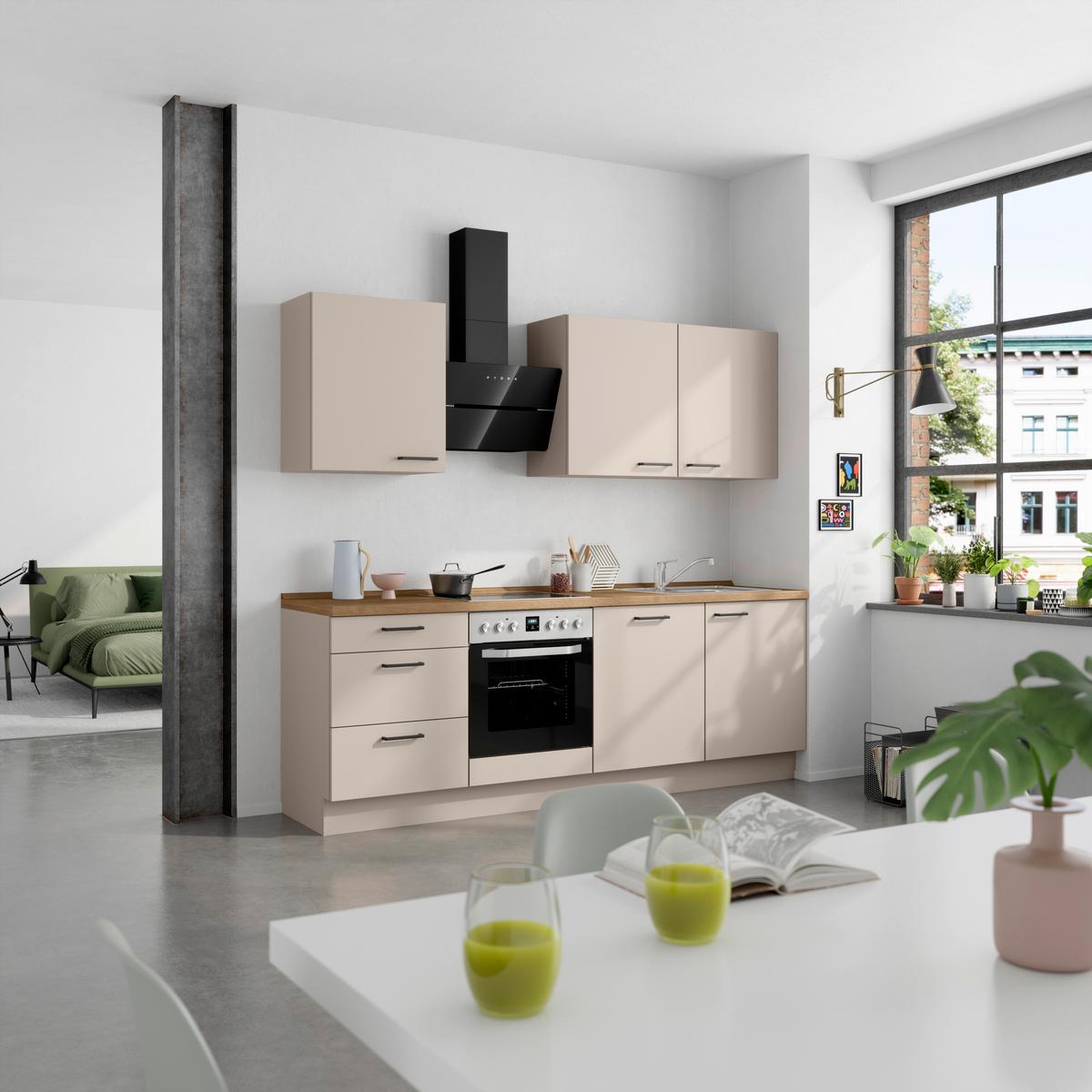 Küchenleerblock Easytouch High o. Geräte Sandfarben - Sandfarben/Eichefarben, MODERN, Holzwerkstoff/Metall (240cm) - Nobilia