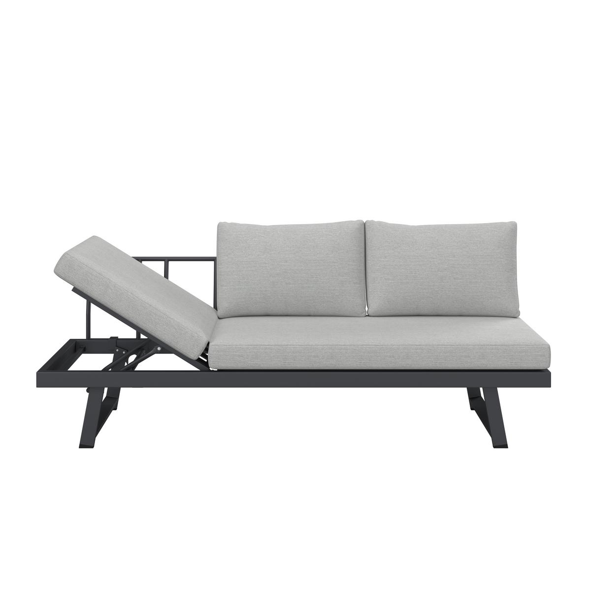 Gartenliege Loan Grau Holz Metall/Outdoorstoff +Tisch - Dunkelgrau/Anthrazit, MODERN, Holz/Textil (210/84/78cm) - Bessagi Garden