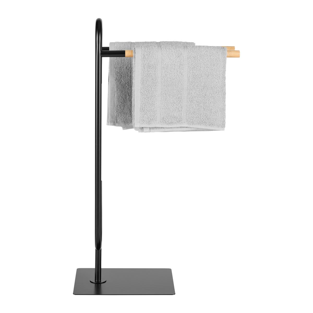Handtuchhalter Elvis Naturfarben/Schwarz - Schwarz/Naturfarben, MODERN, Holz/Metall (48/81/24cm) - Mömax