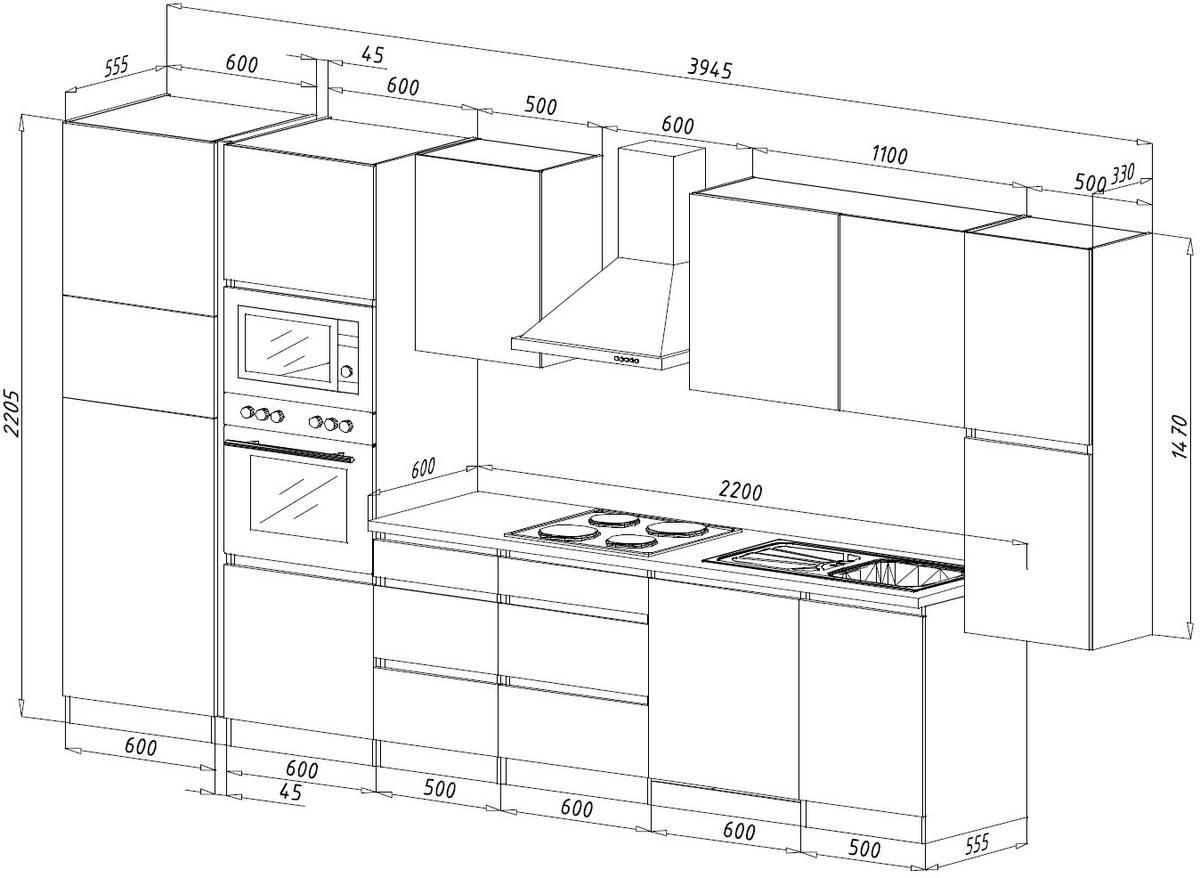 Küchenzeile Premium m. Geräte Grau/Eiche B: ca. 395 cm - Eichefarben/Grau, Basics, Holzwerkstoff (395cm) - Respekta