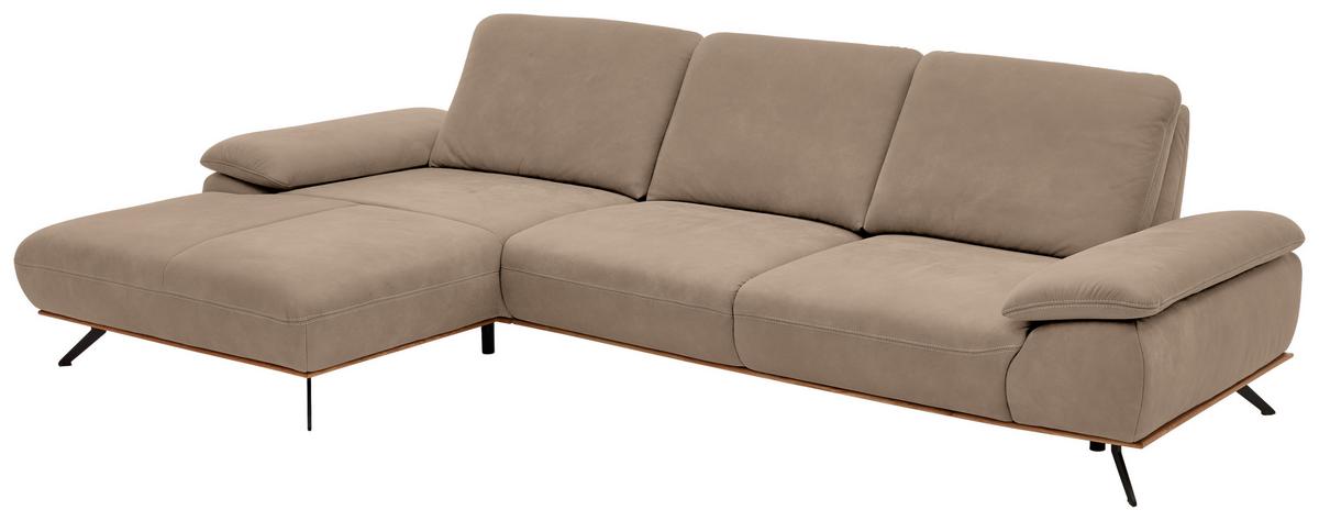 Wohnlandschaft Erling Taupe - Taupe/Beige, MODERN, Leder/Metall (187/89/322cm) - Premium Living