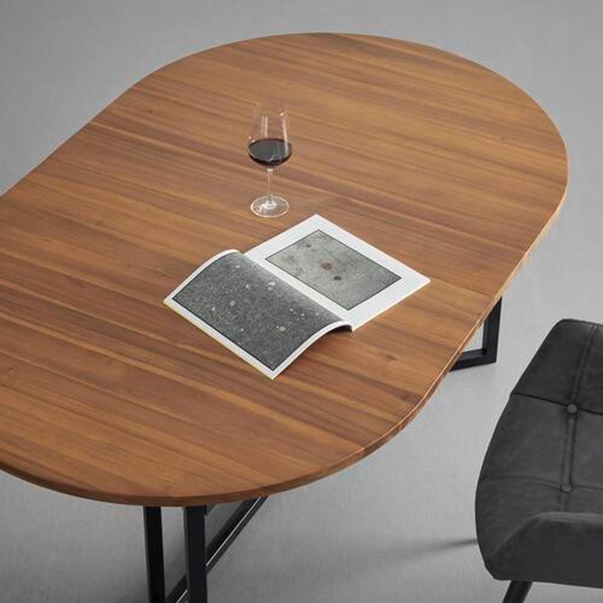 Raztegljiva Jedilna Miza Samuel, Akacija - črna/barve akacije, Moderno, kovina/les (160-200/100/75cm) - Bessagi Home