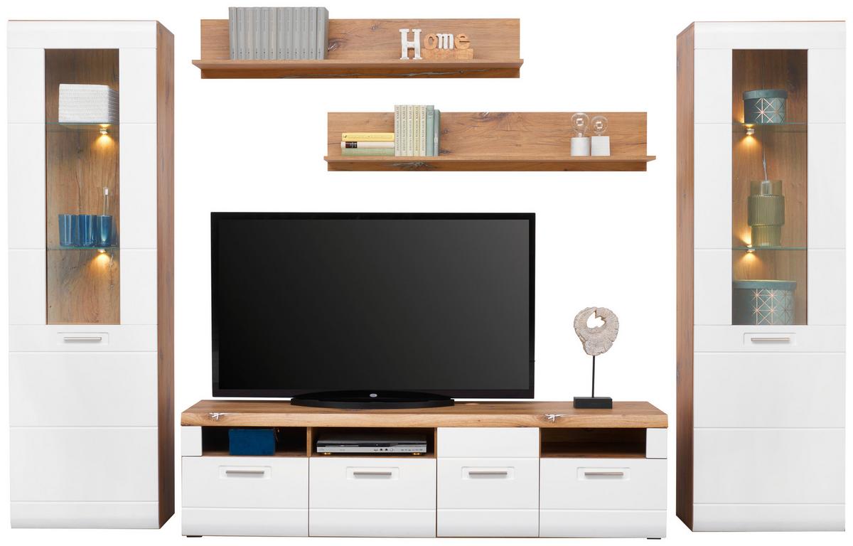 Vitrină AURIS - alb, Modern, sticlă/material pe bază de lemn (60/204,2/37,1cm) - Modern Living