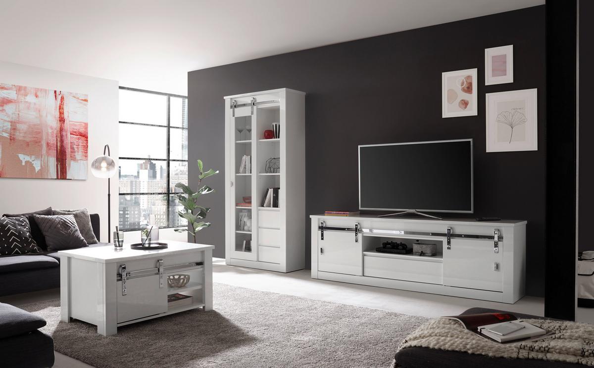Wohnwand Daytona Weiß Hochglanz - Weiß Hochglanz/Weiß, Design, Holzwerkstoff (309/200/43cm) - Livetastic