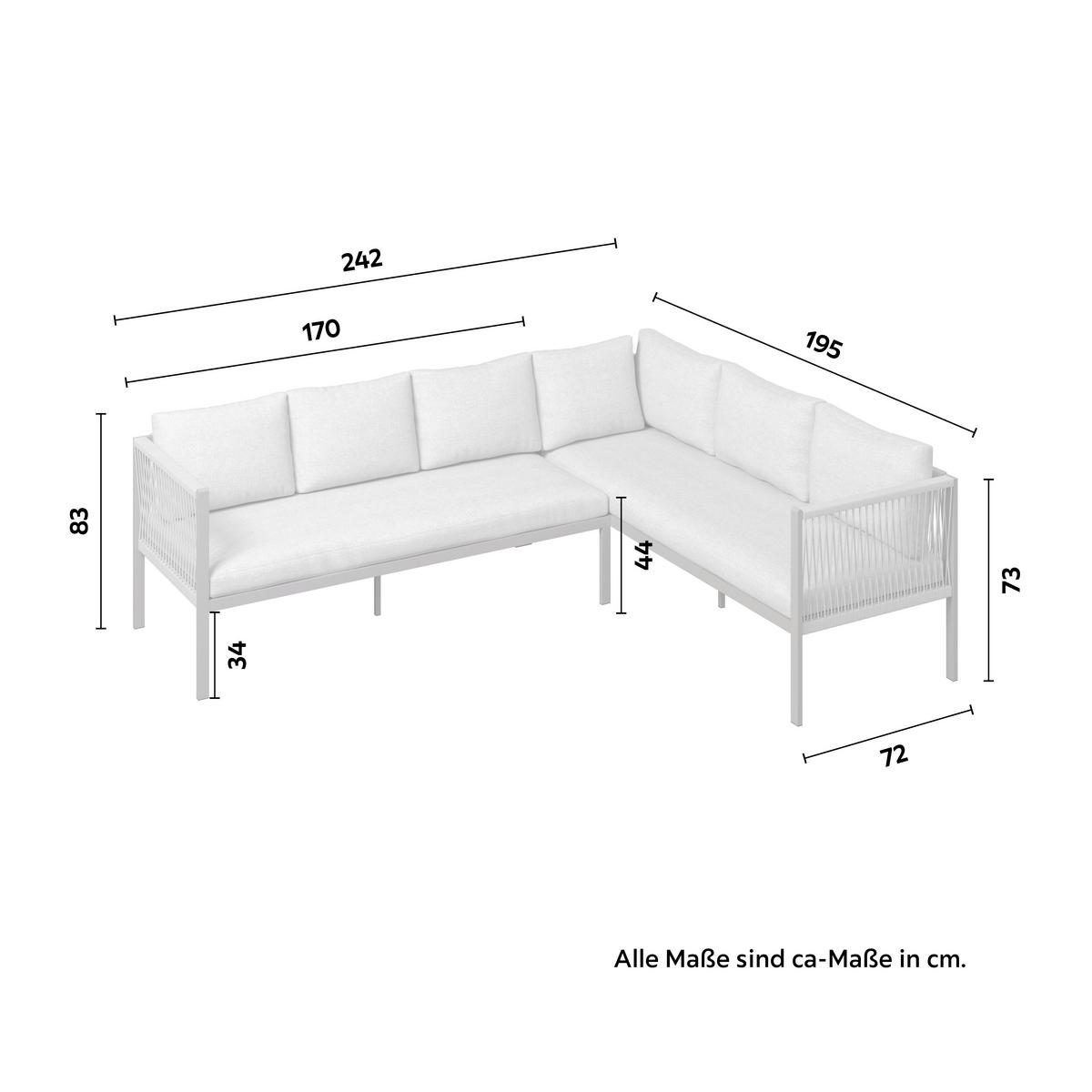 Loungegarnitur Sophia Hellgrau/Beige, 4-teilig - Beige/Creme, MODERN, Glas/Textil (195/73/72cm)