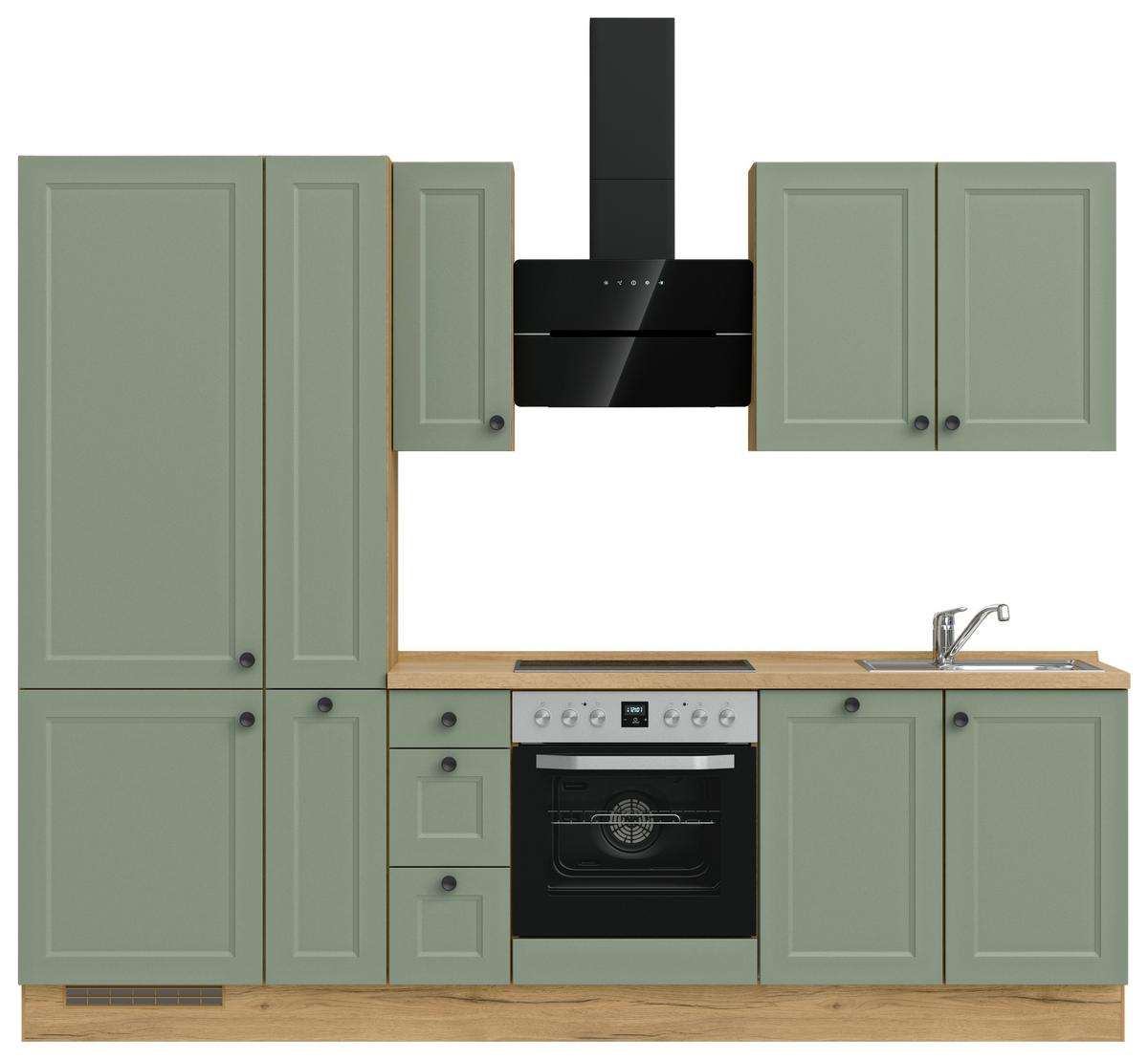Küchenblock Casada High m. Geräten Schilfgrün - Schilfgrün/Eichefarben, MODERN, Holzwerkstoff/Metall (270cm) - Nobilia