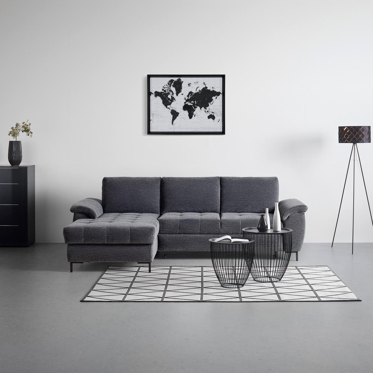 Ecksofa Focus L Grau Chenille - Schwarz/Grau, KONVENTIONELL, Holz/Textil (256/167cm) - Based