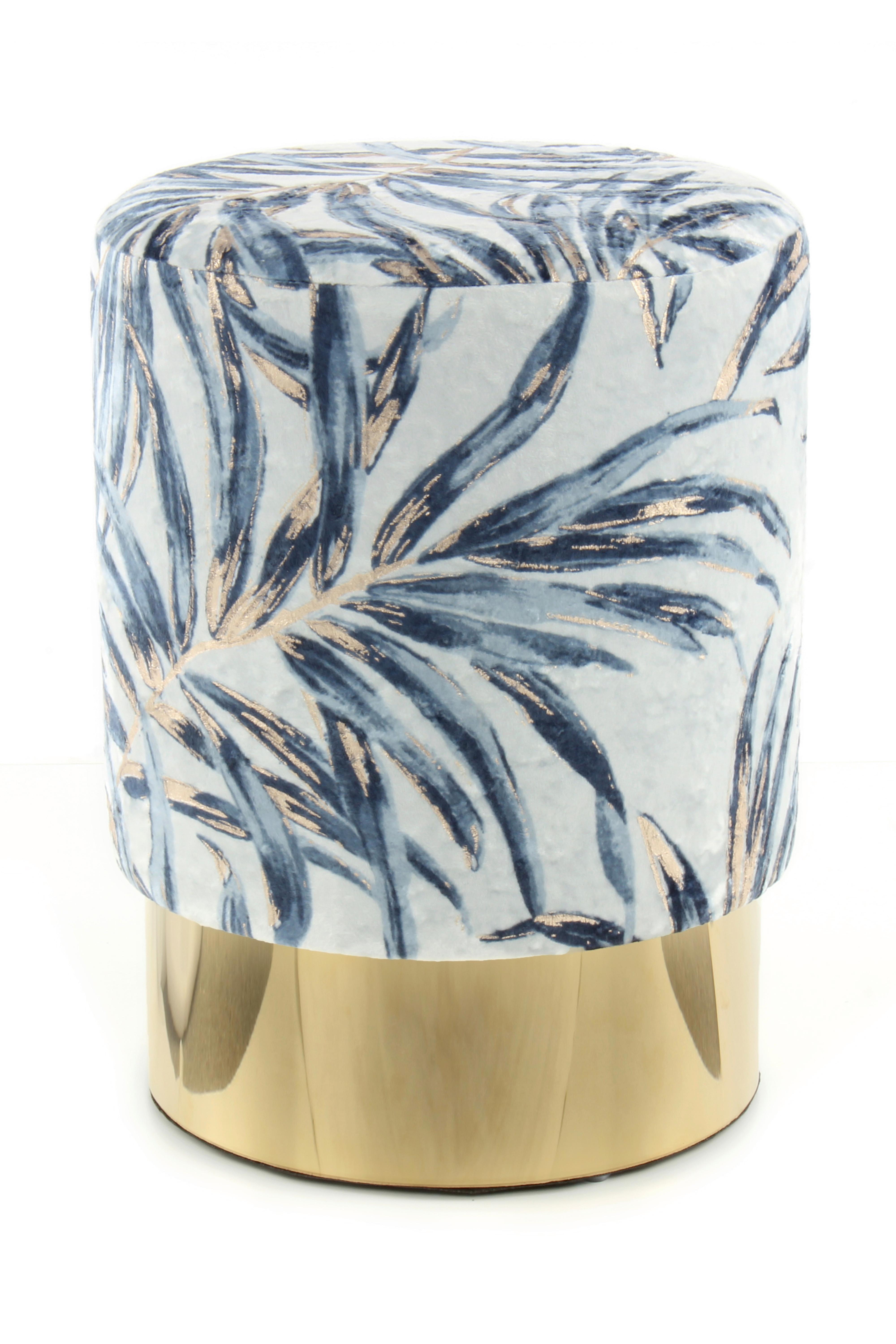 HOCKER GIPSY 225 - Blau/Goldfarben, Design, Textil/Metall (35/46/35cm) - Kayoom