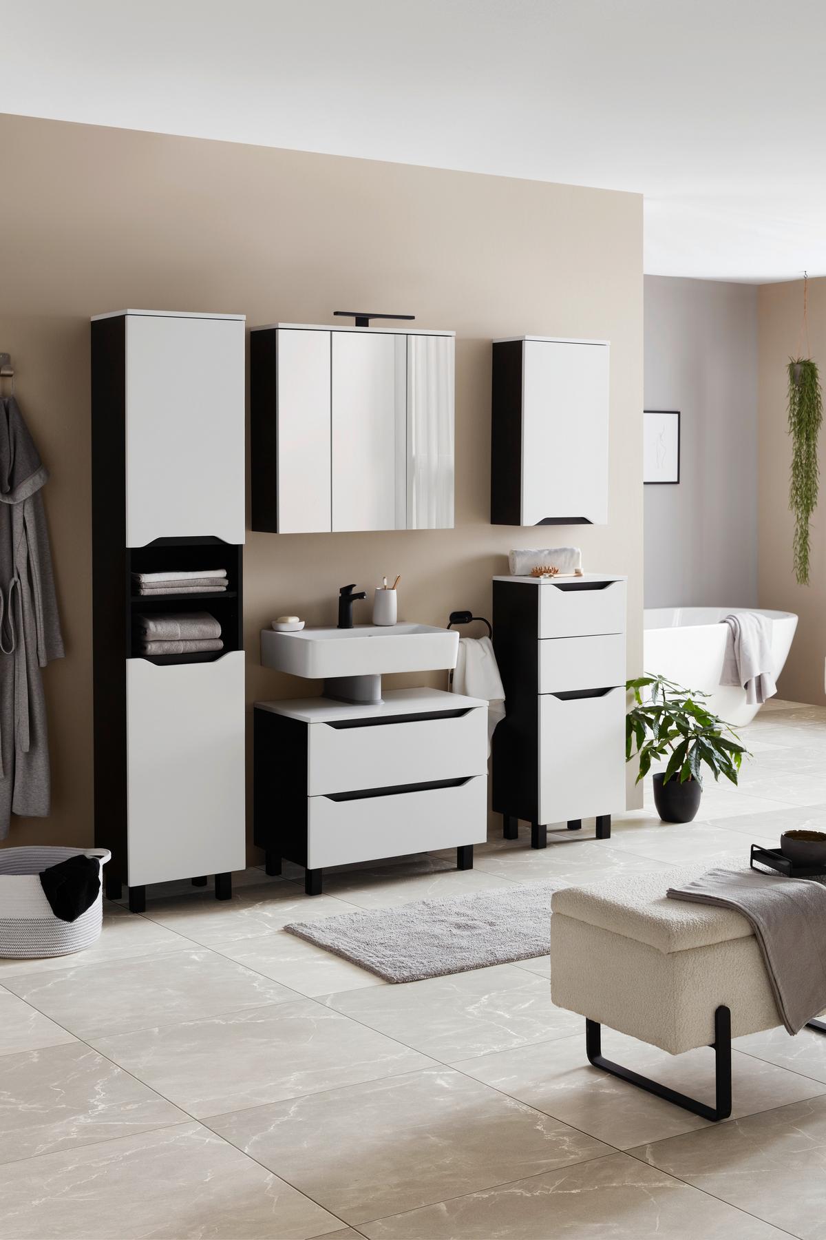 Hochschrank Wave II in Schwarz/Weiß - Weiss/Schwarz, Modern, Holzwerkstoff (40/190/30cm) - Mömax