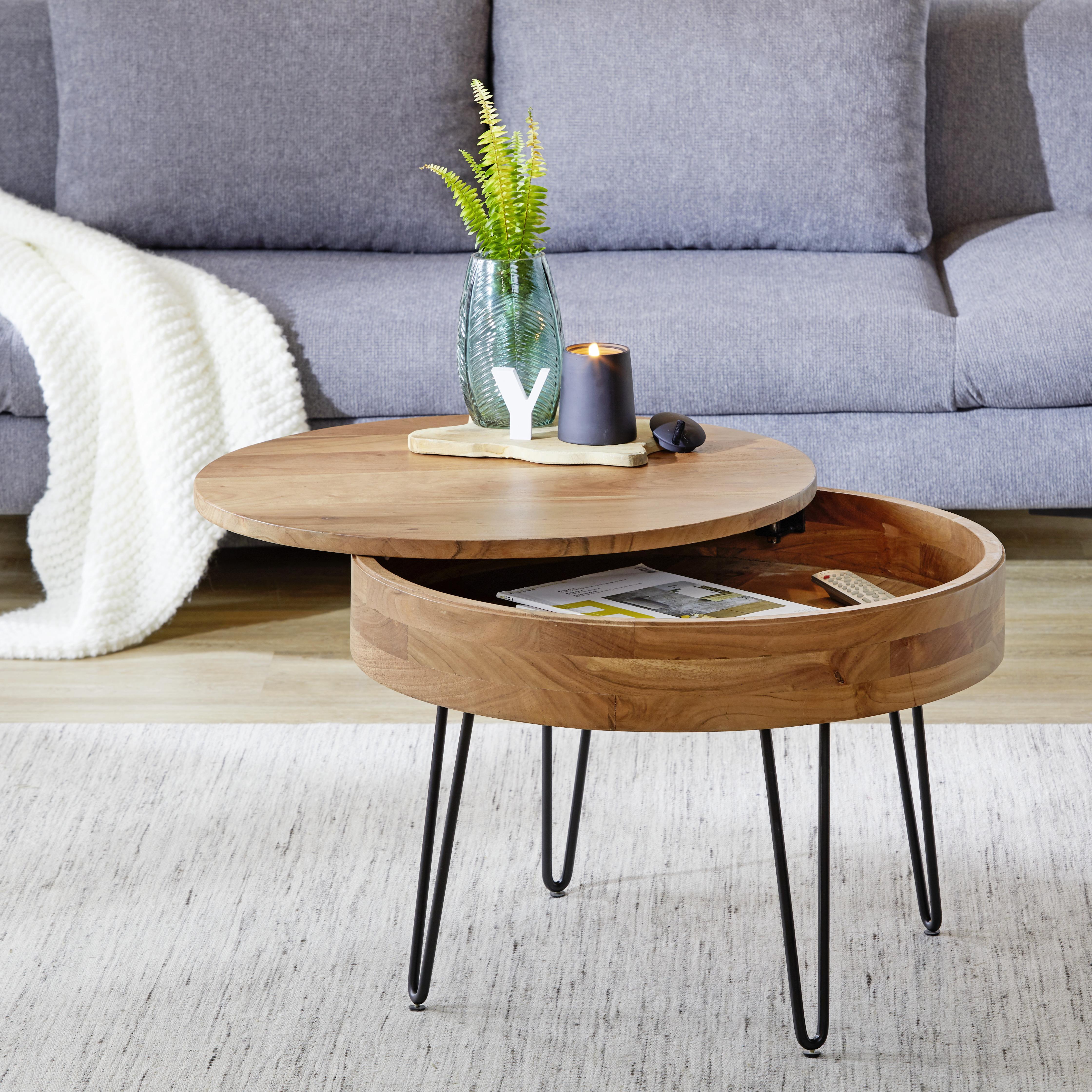 Couchtisch Stan aus Akazie massiv mit Stauraum - Schwarz/Akaziefarben, LIFESTYLE, Holz/Metall (70/50cm) - Zandiara