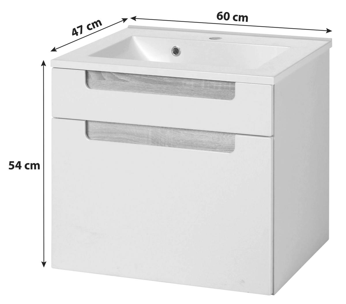 Waschtischkombination in Weiss/Eichefarbe 'Siena' - Weiß/Silbereichenfarben, MODERN, Holzwerkstoff/Stein (60cm) - Held