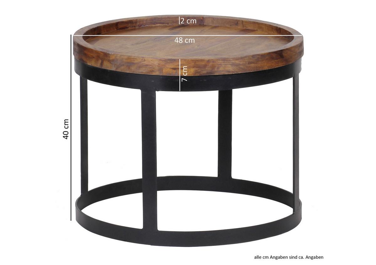 Beistelltischset "Akola", 2-er Set, aus Sheesham - Sheeshamfarben/Schwarz, Design, Holz/Metall (53/53/45cm) - MID.YOU