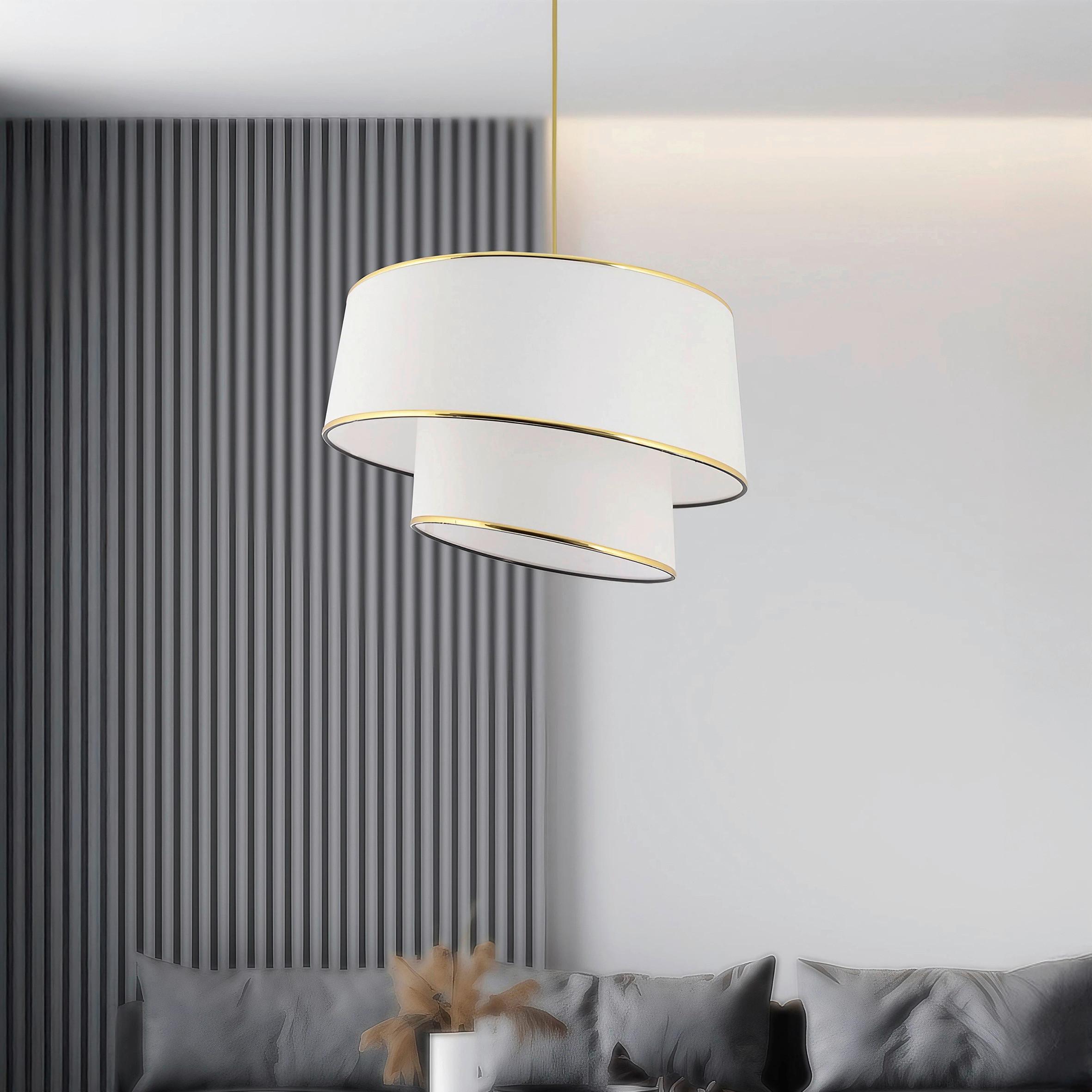 LAMPA WISZĄCA BARETTE - WHITE, GOLD - biały/kolor złoty, Design, metal/tkanina (32/70cm) - P & B