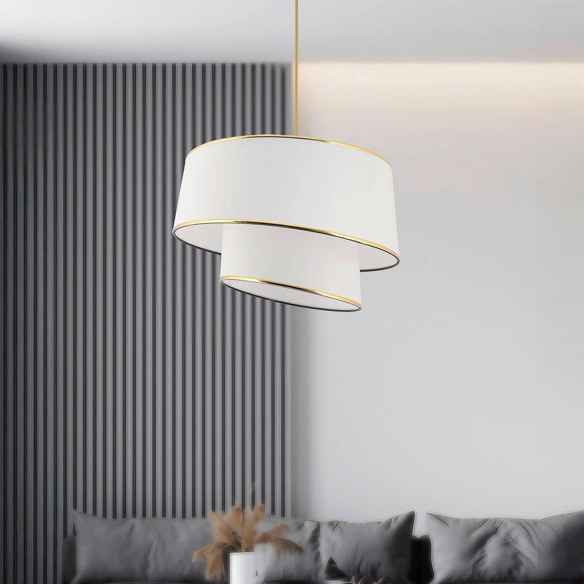 LAMPA WISZĄCA BARETTE - WHITE, GOLD - biały/kolor złoty, Design, metal/tkanina (32/70cm) - P & B
