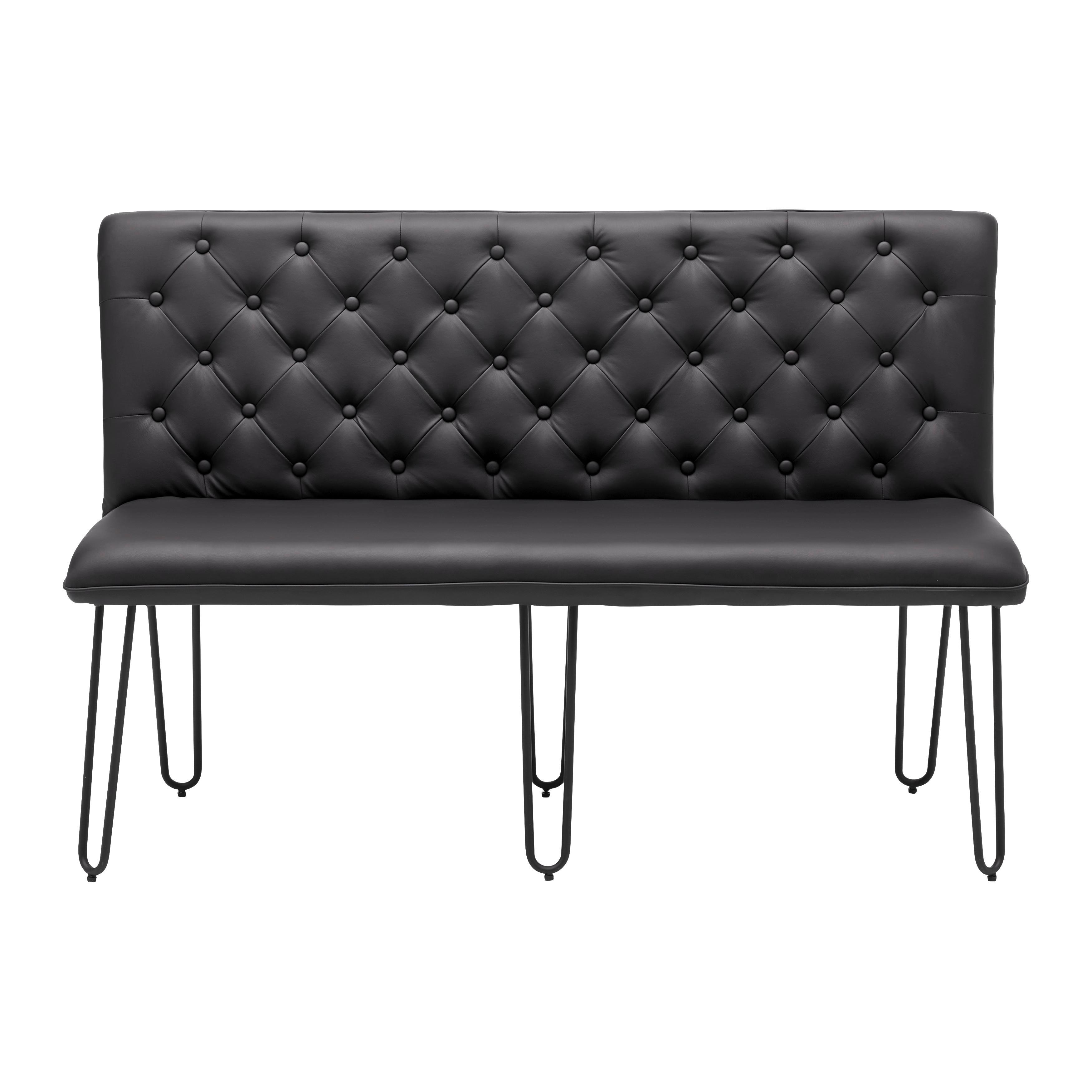 Sitzbank schwarz, "Ivie", Lederlook - Schwarz, MODERN, Holz/Textil (140/92/62cm) - Bessagi Home