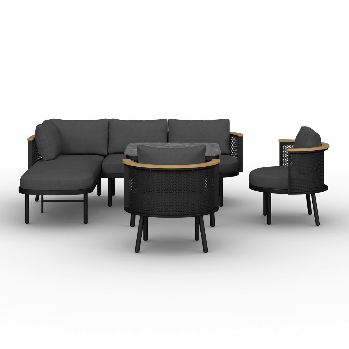 Garnitură grădină Lissa - gri închis/culoare lemn păr, Modern, plastic/metal - Bessagi Garden