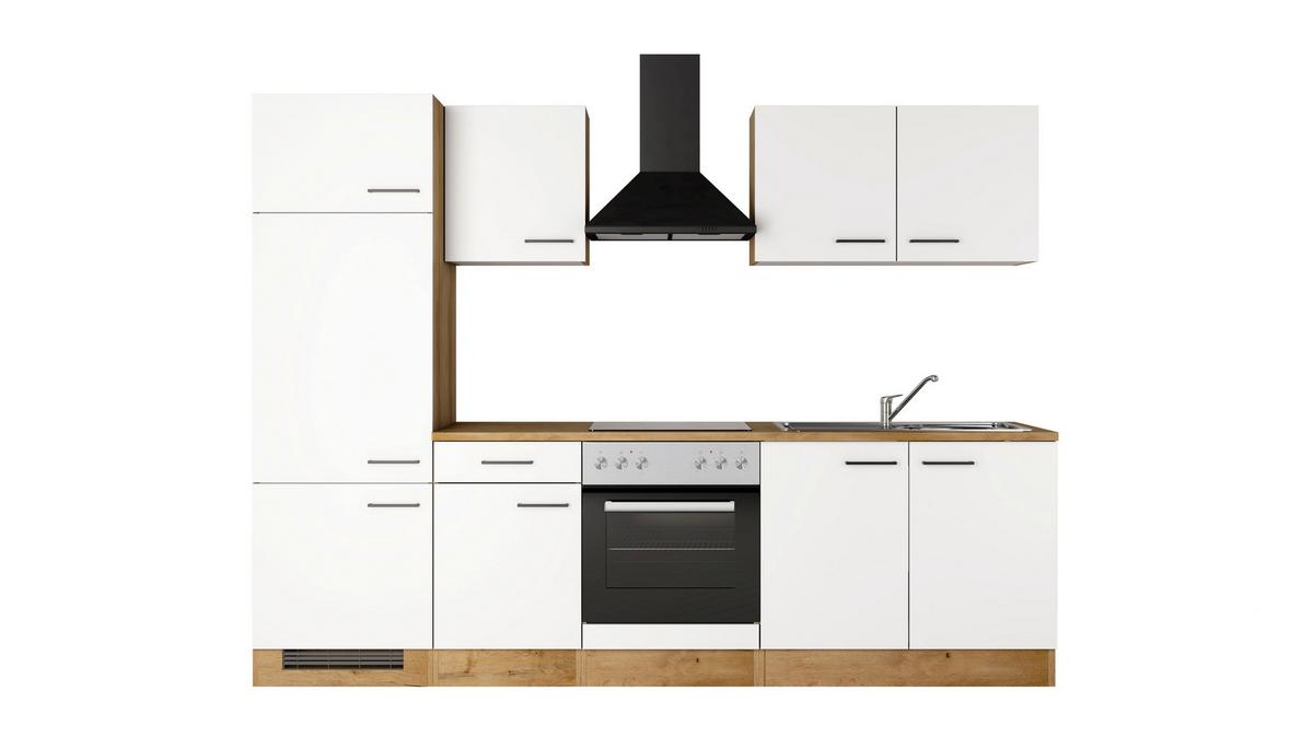 Küchenblock Avila m. Geräten Magnolie - Eichefarben/Magnolie, Trend, Holzwerkstoff/Metall (270cm) - FlexWell